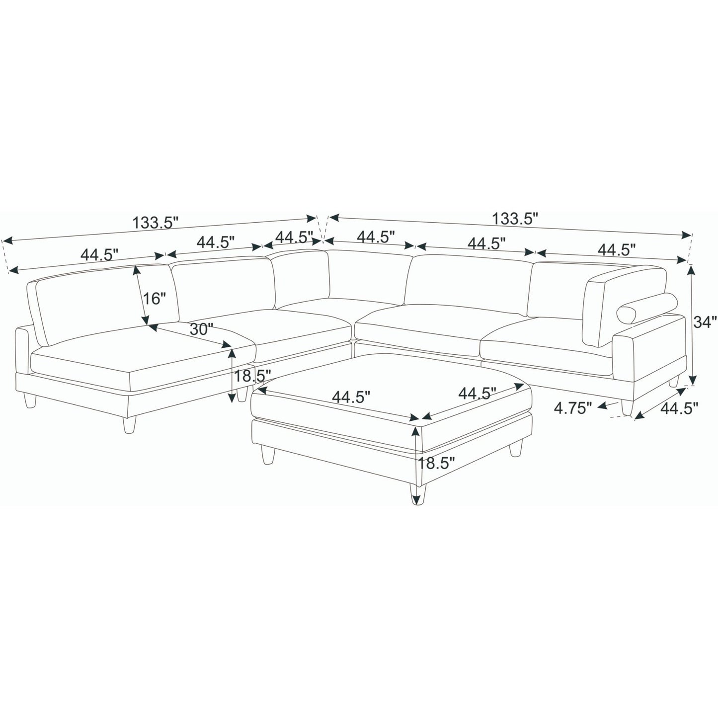 Modern Modular Sectional With Adjustable Back Support Home Essentials