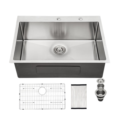 Drop In Kitchen Sink, 16 Gauge Stainless Steel, Single Bowl, Topmount Basin Daily Nest