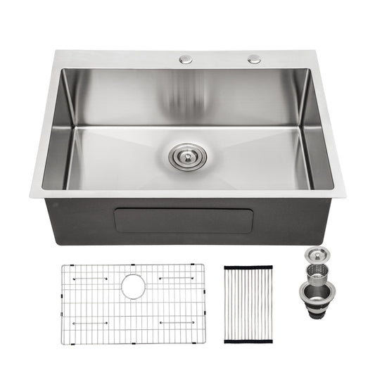 Drop In Kitchen Sink, 16 Gauge Stainless Steel, Single Bowl, Topmount Basin Daily Nest