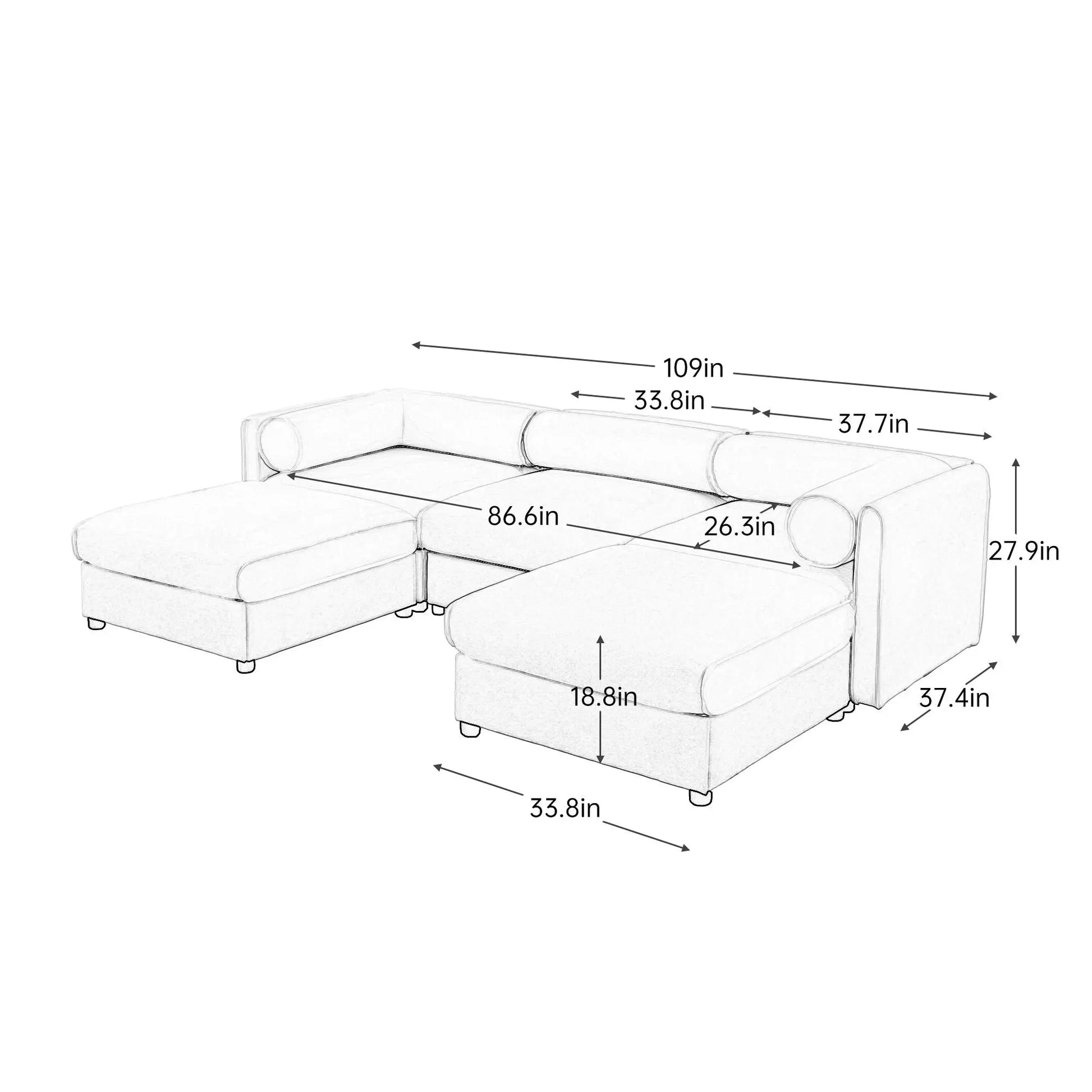 Contemporary Elegant White Chenille Sofa With Storage And Ottoman Home Essentials