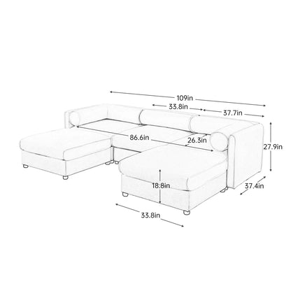 Contemporary Elegant White Chenille Sofa With Storage And Ottoman Home Essentials