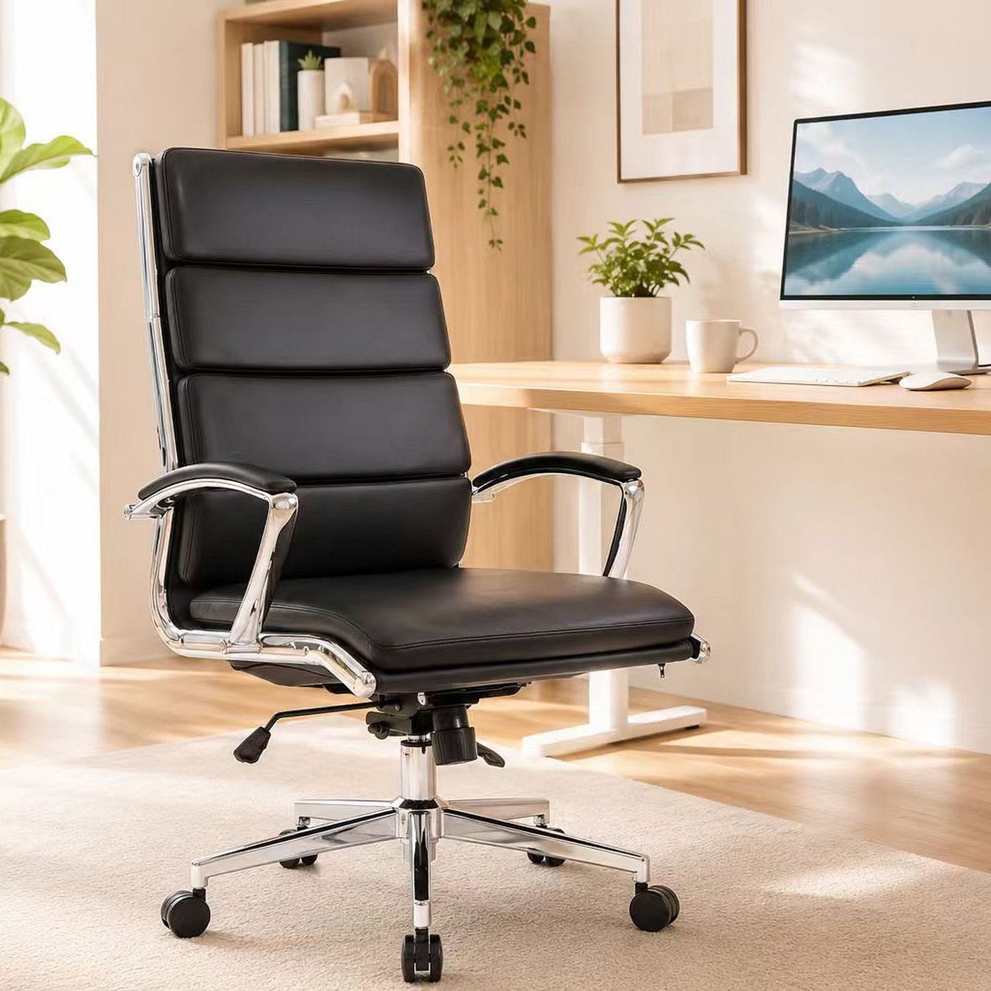Office Chair, Breathable Mid Back Swivel Computer Chair With Foldable Armrest - Black Home Essentials
