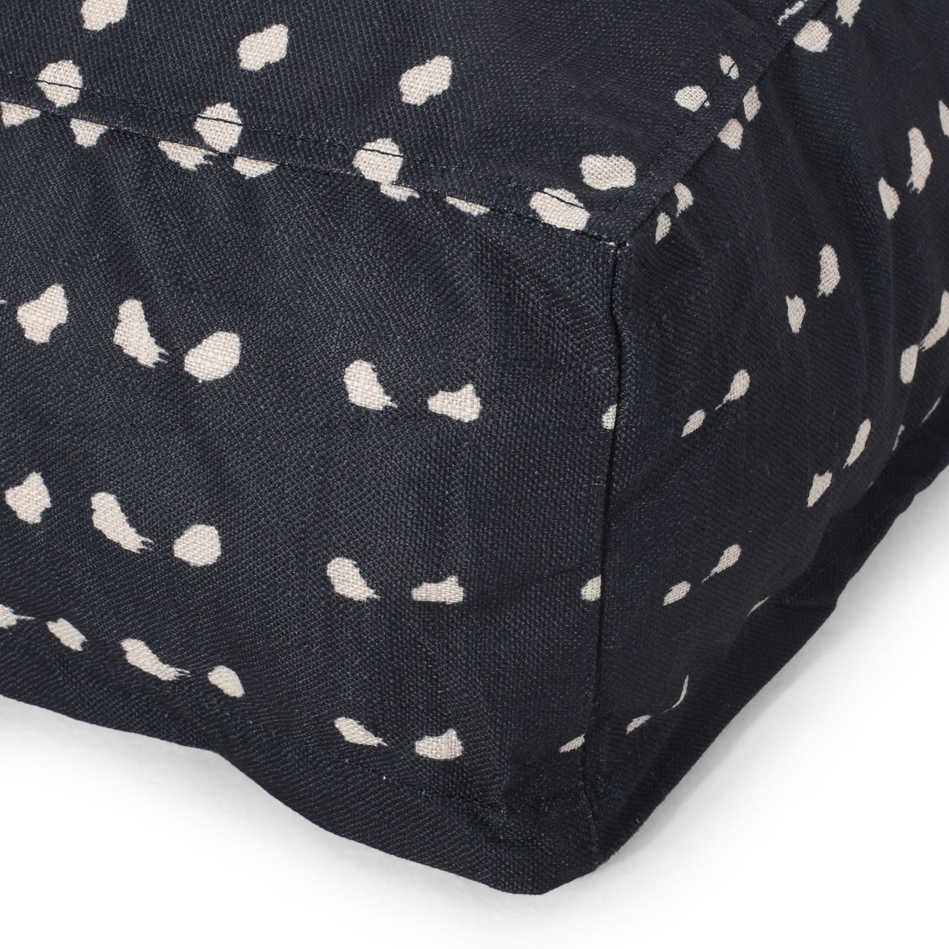 Dalm - Fabric Square Pouf Ottoman With Polystyrene Beads Filling - Dark Blue / White Home Essentials