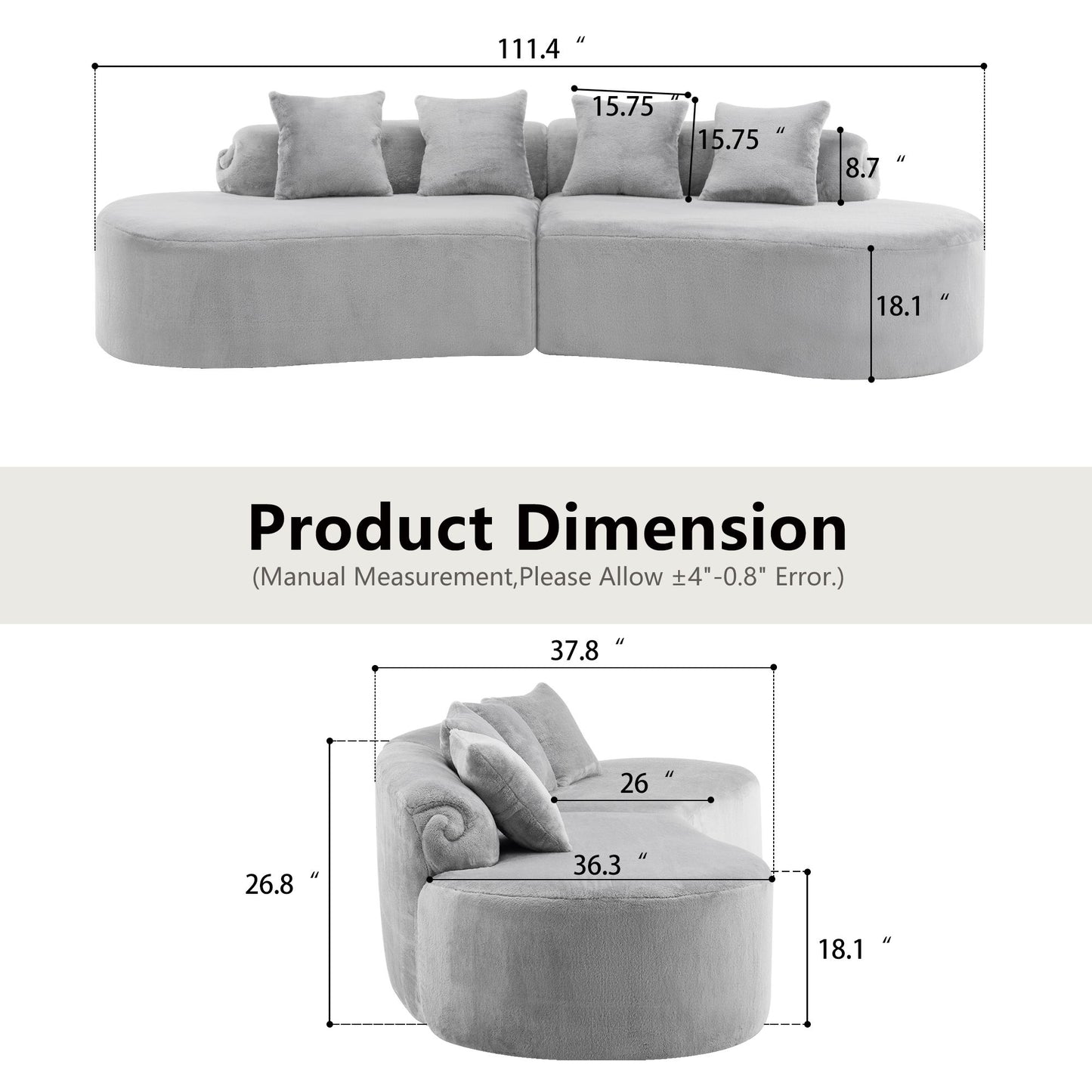 Modern Curved Sofa With Pillows Home Essentials