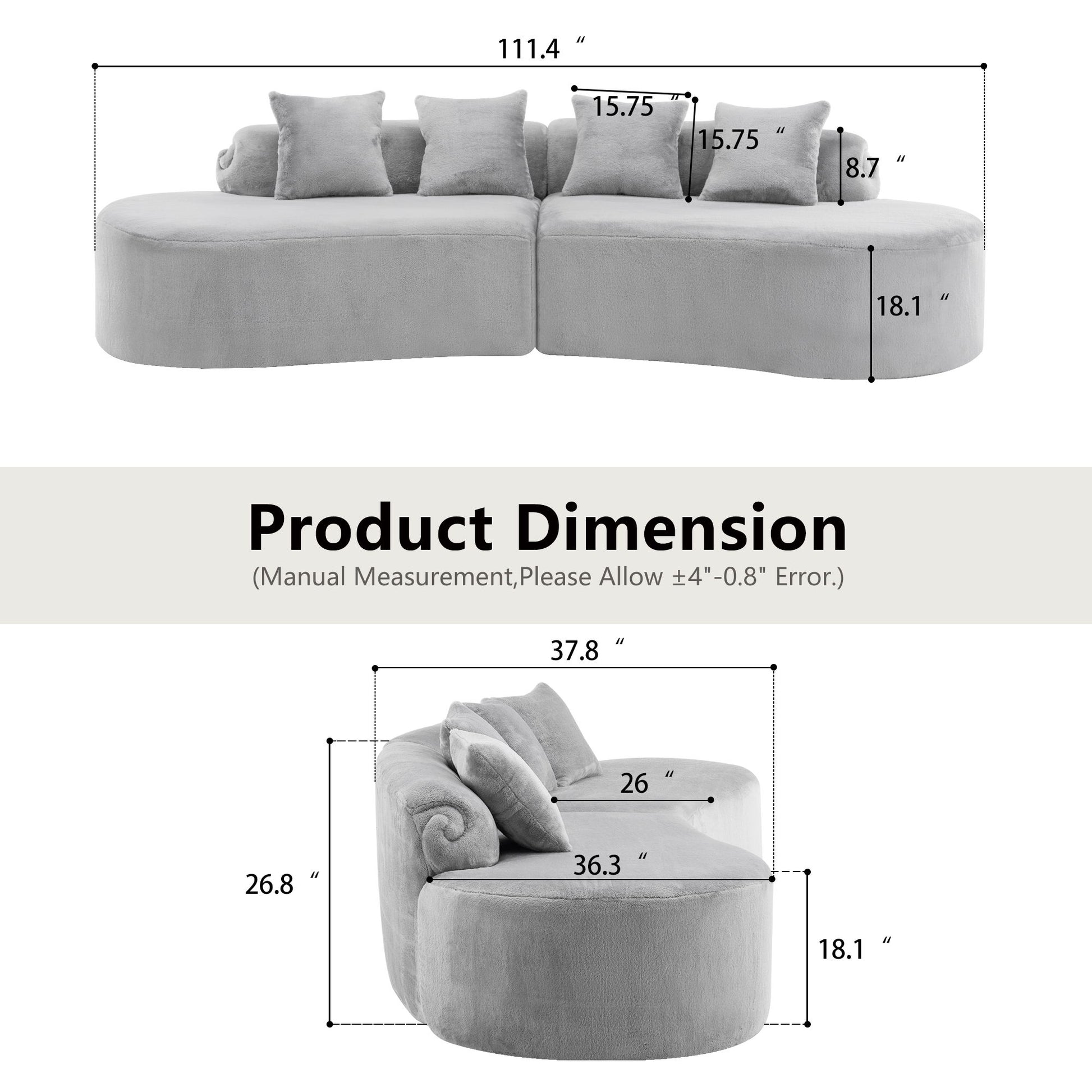 Modern Curved Sofa With Pillows Home Essentials