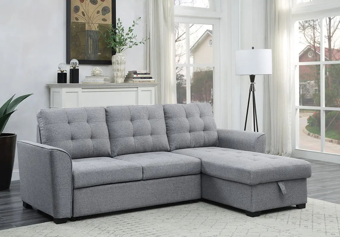 Avery - Sleeper Sectional Sofa With Reversible Storage Chaise - Light Gray Lilola Home