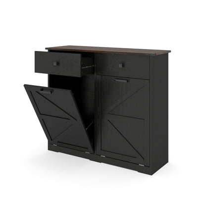 Double Tilt Out Trash Cabinet With Hideaway Drawer And Barn Door Style Home Essentials