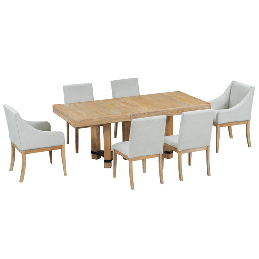 Topmax - 7 Piece Rustic Extendable Dining Table Set With Removable Leaf, 2 Arm Chairs And 4 Armless Chairs Hearth and Haven