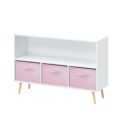 Kids Bookcase With Collapsible Fabric Drawers, Children's Book Display, Toy Storage Cabinet Organizer - White / Pink Home Essentials