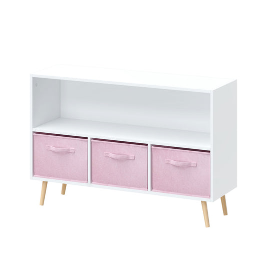 Kids Bookcase With Collapsible Fabric Drawers, Children's Book Display, Toy Storage Cabinet Organizer - White / Pink Home Essentials