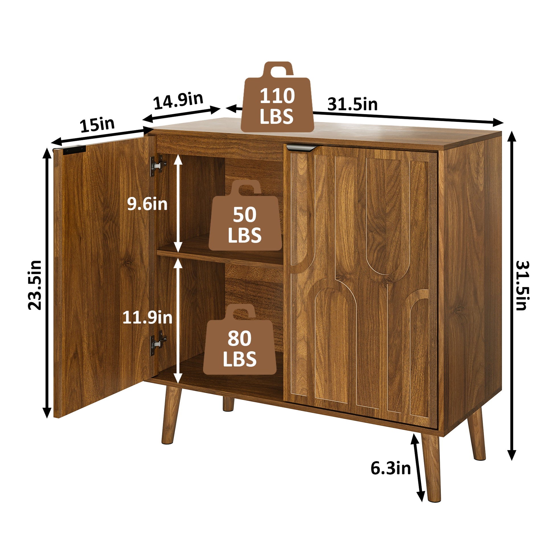 Farmhouse Style Sideboard Buffet Cabinet With Storage Bar Cabinet - Walnut Home Essentials