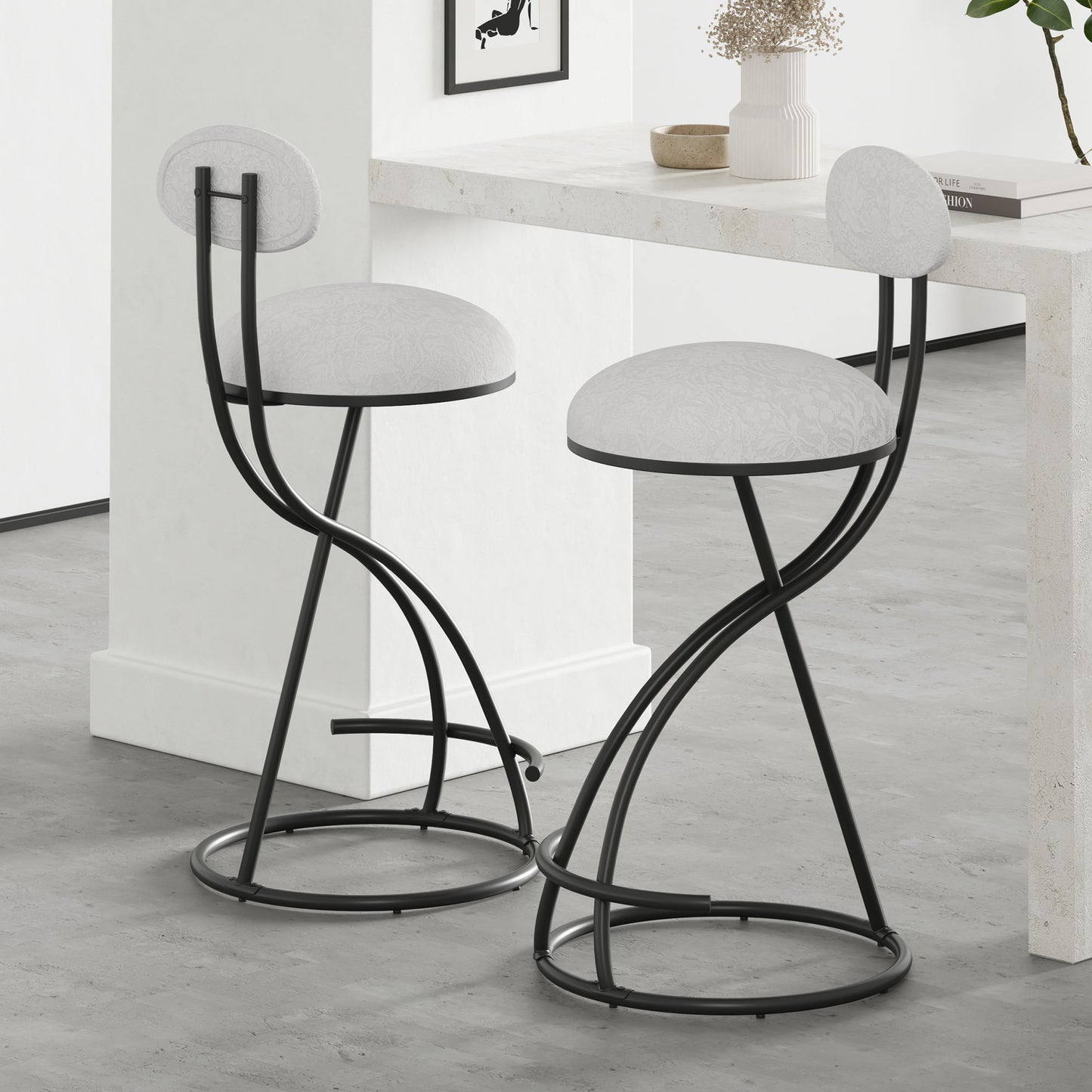 Round Print Bar Stools Upholstered Chairs For Kitchen (Set of 2) Home Essentials