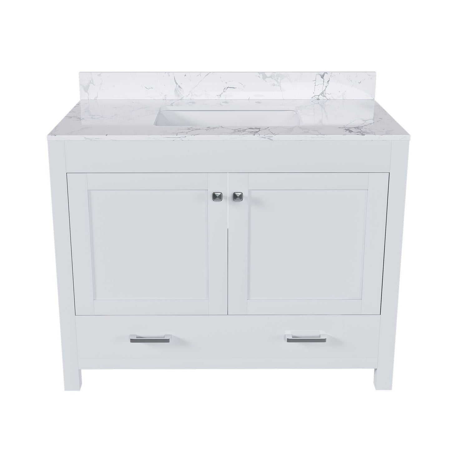43" Bathroom Vanity With Artificial Marble Carrara Top Set, Multi Functional Bathroom Cabinet With Doors And Drawer - White Home Essentials