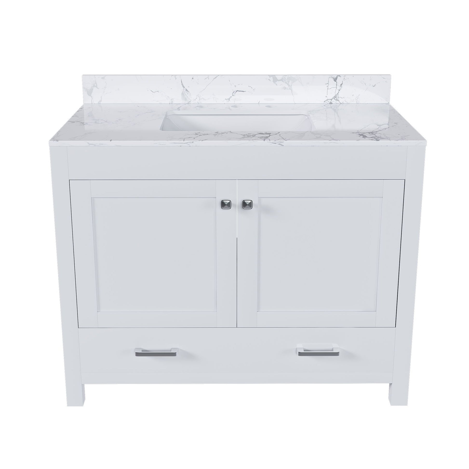 43" Bathroom Vanity With Artificial Marble Carrara Top Set, Multi Functional Bathroom Cabinet With Doors And Drawer - White Home Essentials