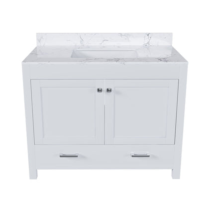 43" Bathroom Vanity With Artificial Marble Carrara Top Set, Multi Functional Bathroom Cabinet With Doors And Drawer - White Home Essentials