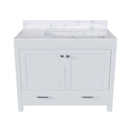 43" Bathroom Vanity With Artificial Marble Carrara Top Set, Multi Functional Bathroom Cabinet With Doors And Drawer - White Home Essentials