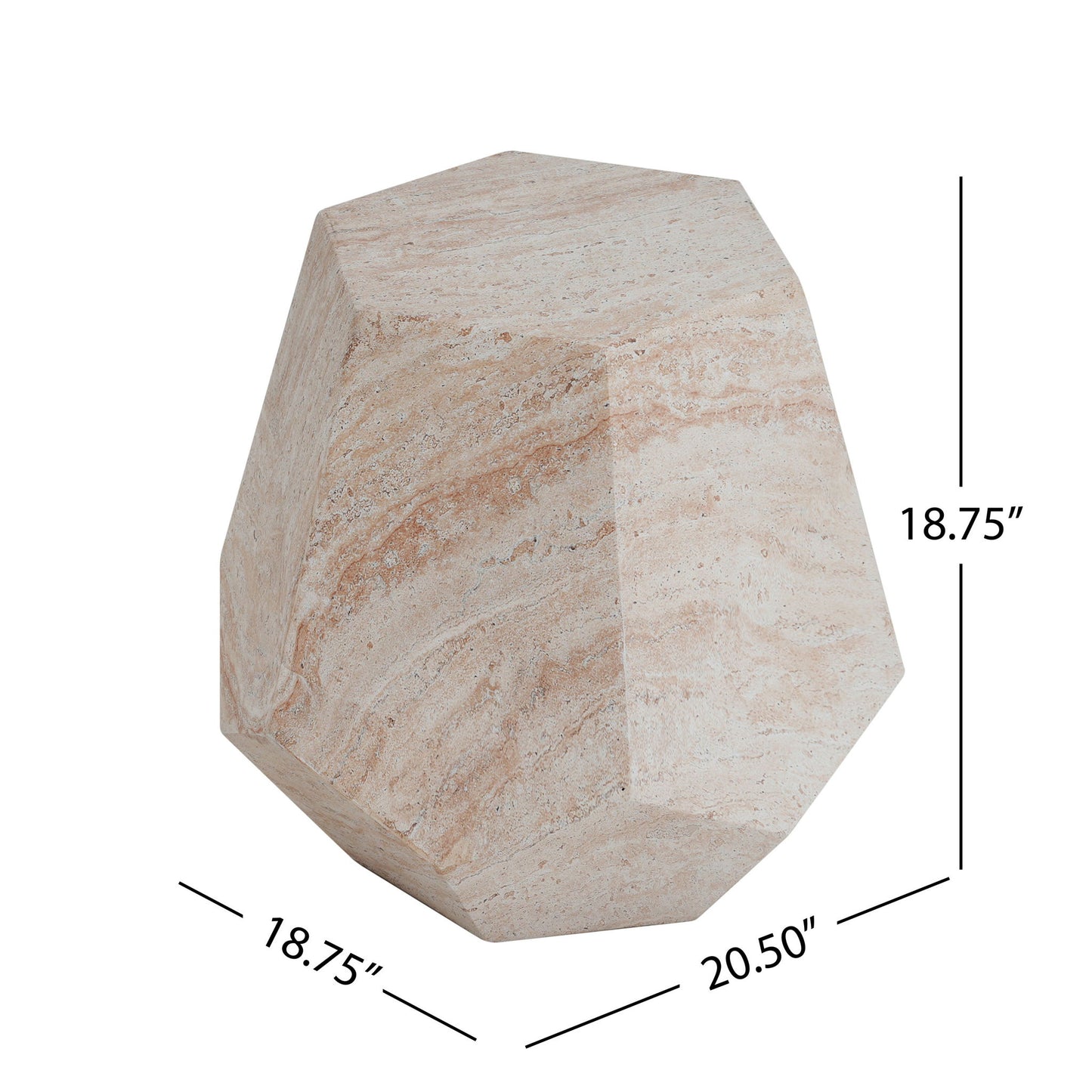 Outdoor / Indoor Lightweight Concrete Side Table, Hexagonal Round Travertine Accent Table - Beige Noble House