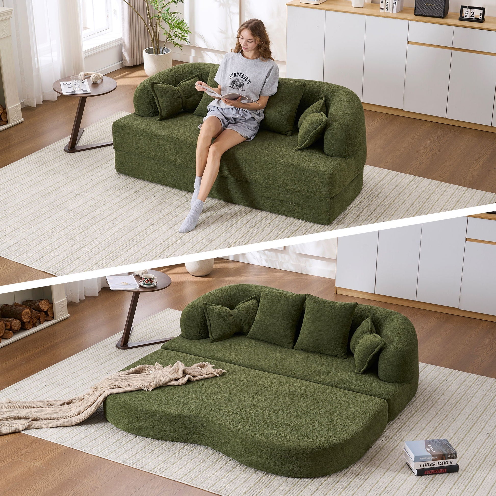 Foldable Sofa Bed, Boneless Couch Convertible Sleeper With 4 Pillows Home Essentials