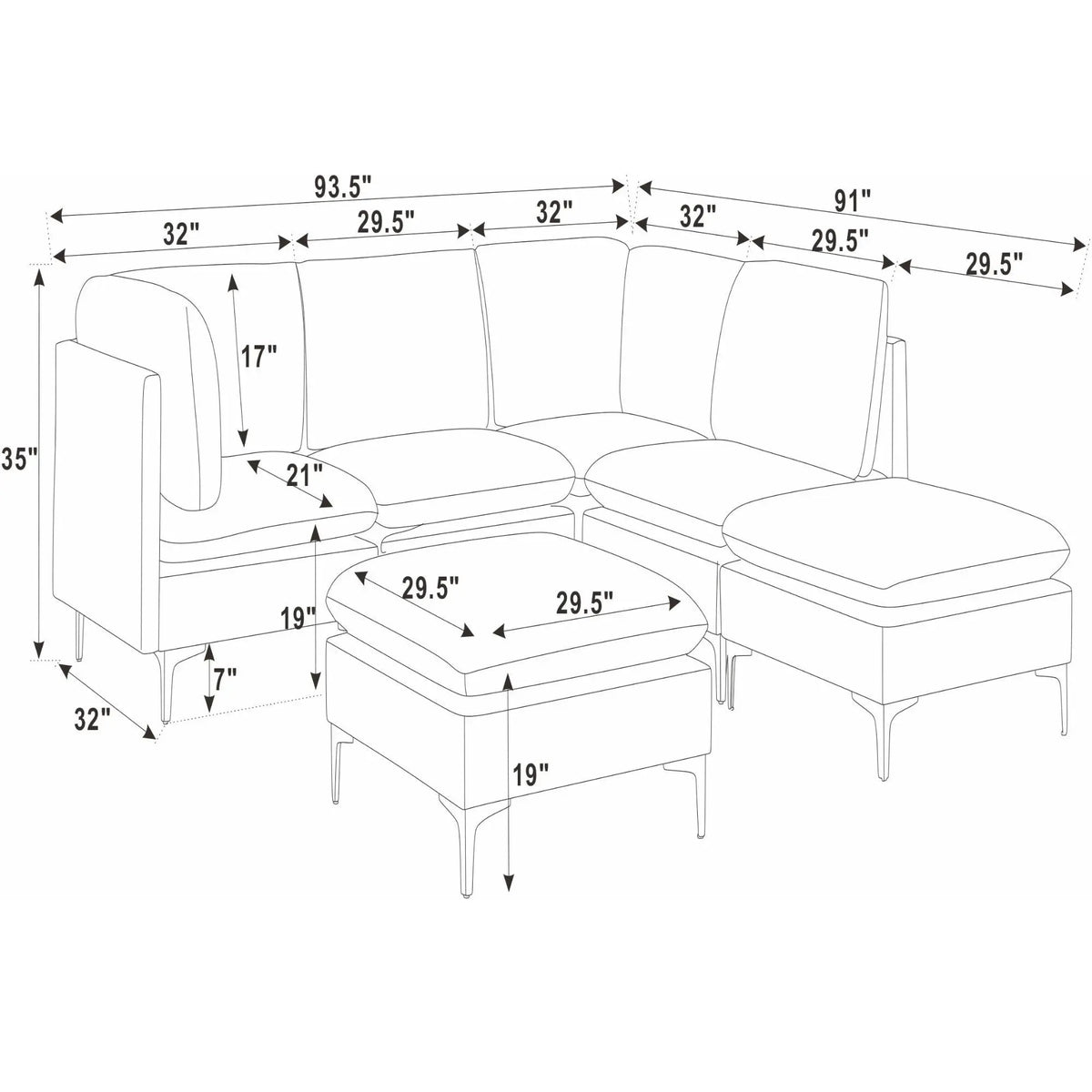 Upholstered Modular Sectional & Tall Legs Home Essentials