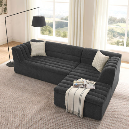 Upholstered L-Shaped Modular Sectional Sofa With Chaise, Wave-Shaped Armrest Home Essentials