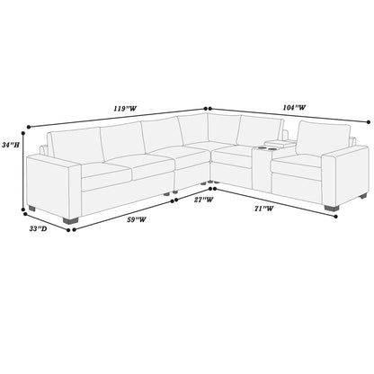 Modern Style L-Shape Sectional Set, USB Ports, Cup Holder Home Essentials