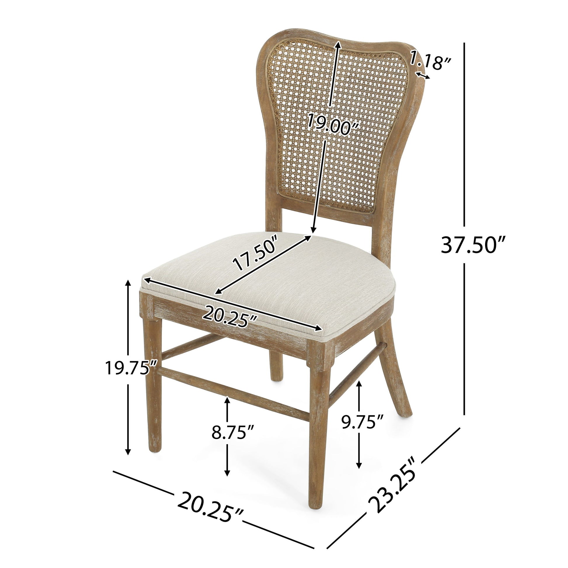 Classic Retro Dining Chair (Set of 2) With Rattan Backrest - Dark Brown / Beige Noble House
