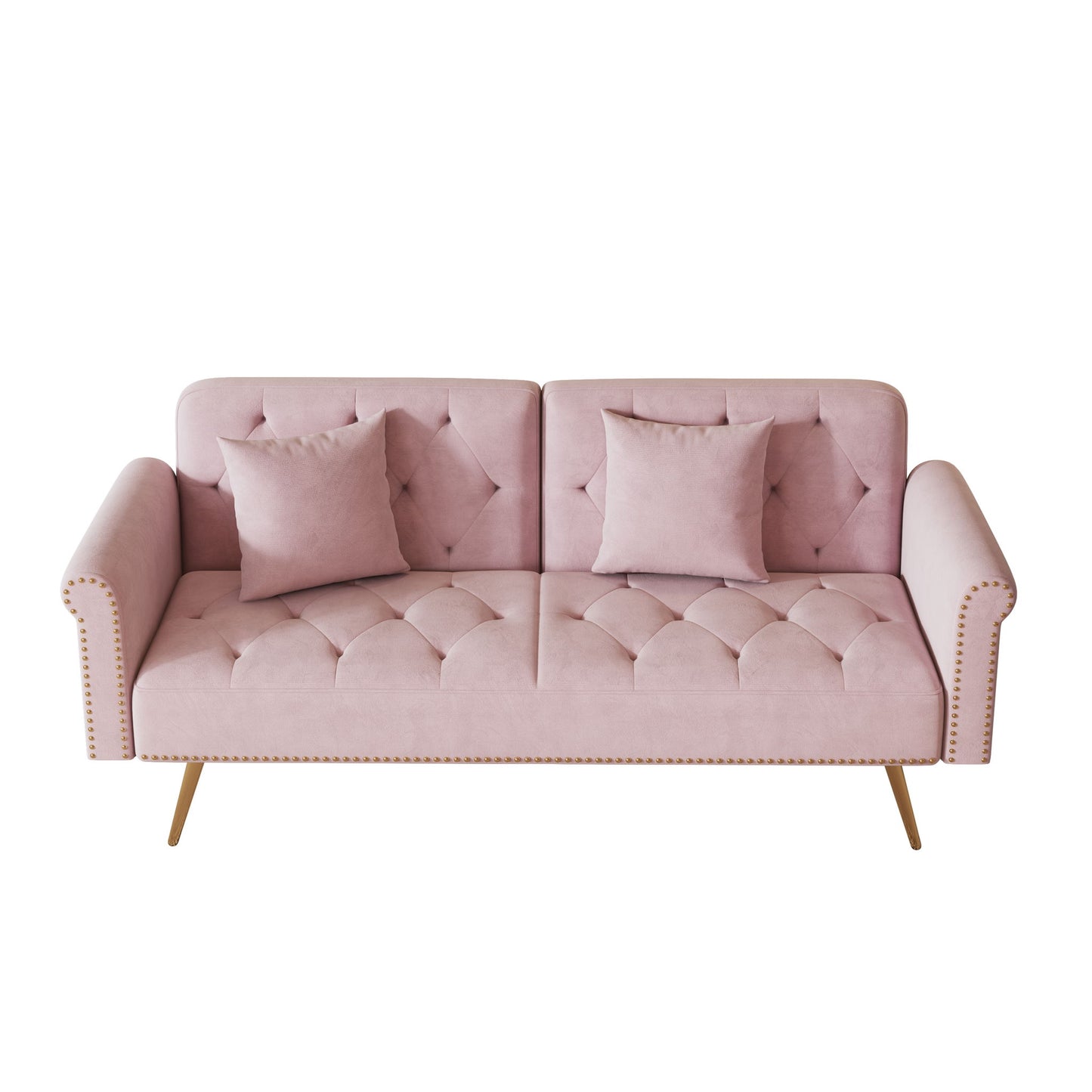 Luxurious Velvet Sofa Bed With Nail Head Trim And Matching Pillow Home Essentials