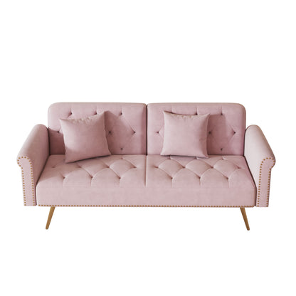 Luxurious Velvet Sofa Bed With Nail Head Trim And Matching Pillow Home Essentials