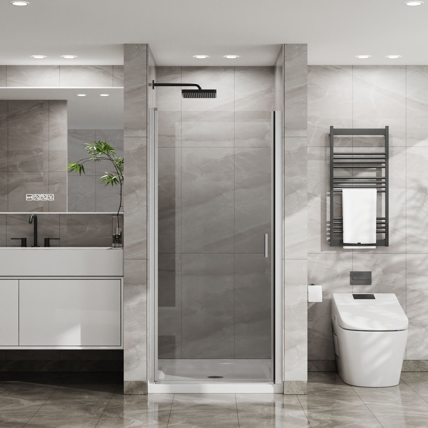 Pivot Shower Door, Tempered Glass, Semi Frameless Daily Nest