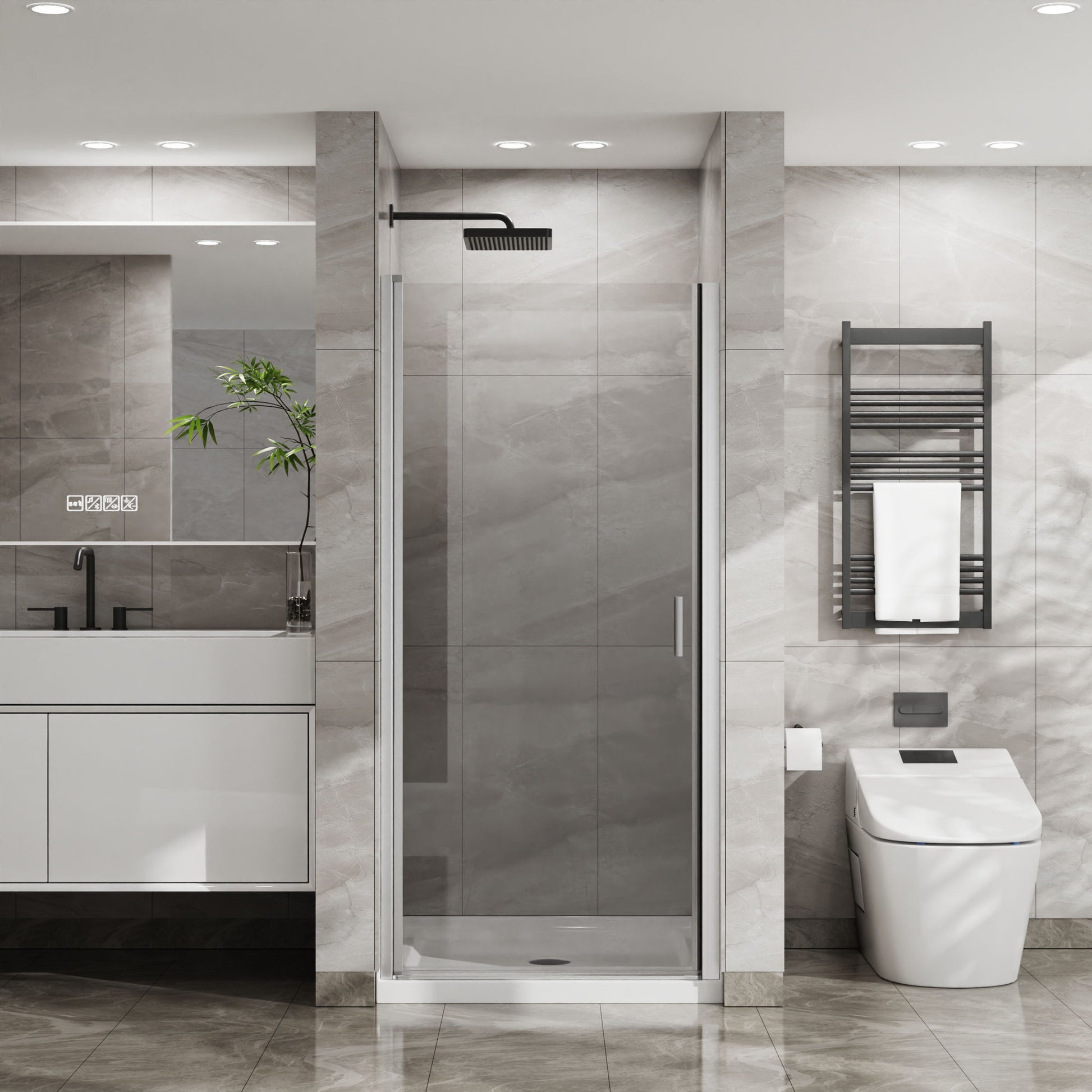 Pivot Shower Door, Tempered Glass, Semi Frameless Daily Nest