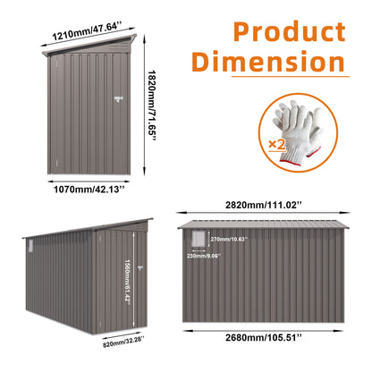 Metal Outdoor Storage Shed 4 X 9 Ft With Sloping Roof, Vents, And Side Door - Gray Daily Nest