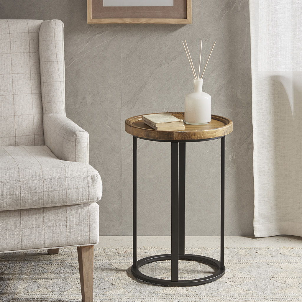 Irisa - Round Accent Table - Reclaimed Oak / Iron