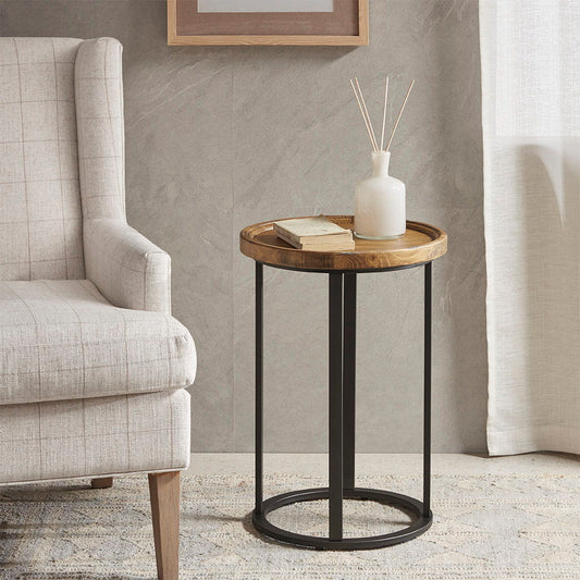 Irisa - Round Accent Table - Reclaimed Oak / Iron