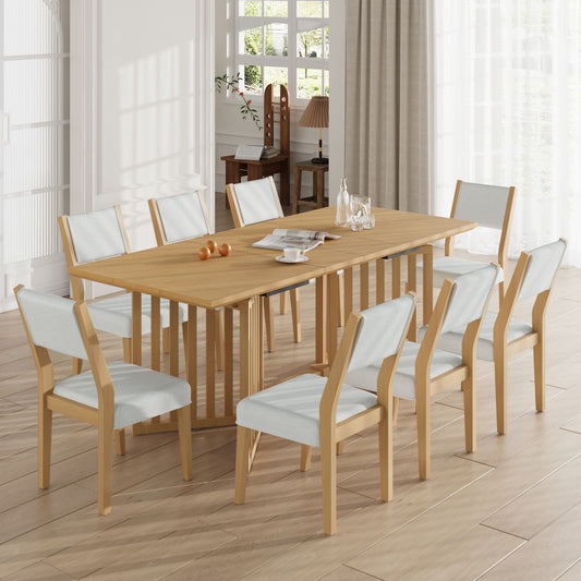 Topmax - 9 Piece Farmhouse Extendable Dining Table Set With 2 Removable Leaves And 8 Upholstered Dining Chairs