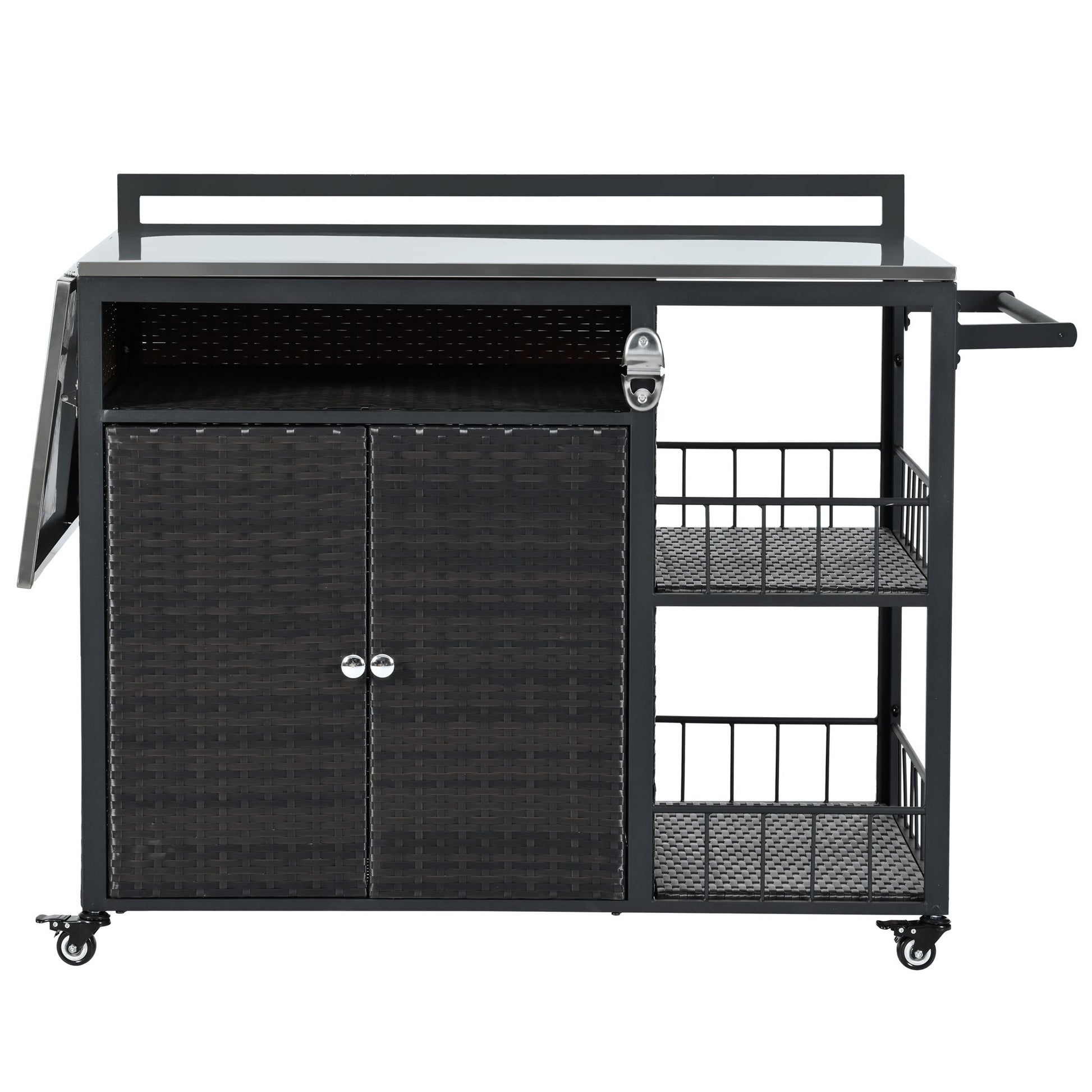 Outdoor Kitchen Island With Storage, Cooking Station, Grill Cart, Foldable Tabletop, And Bottle Opener - Dark Brown Hearth and Haven