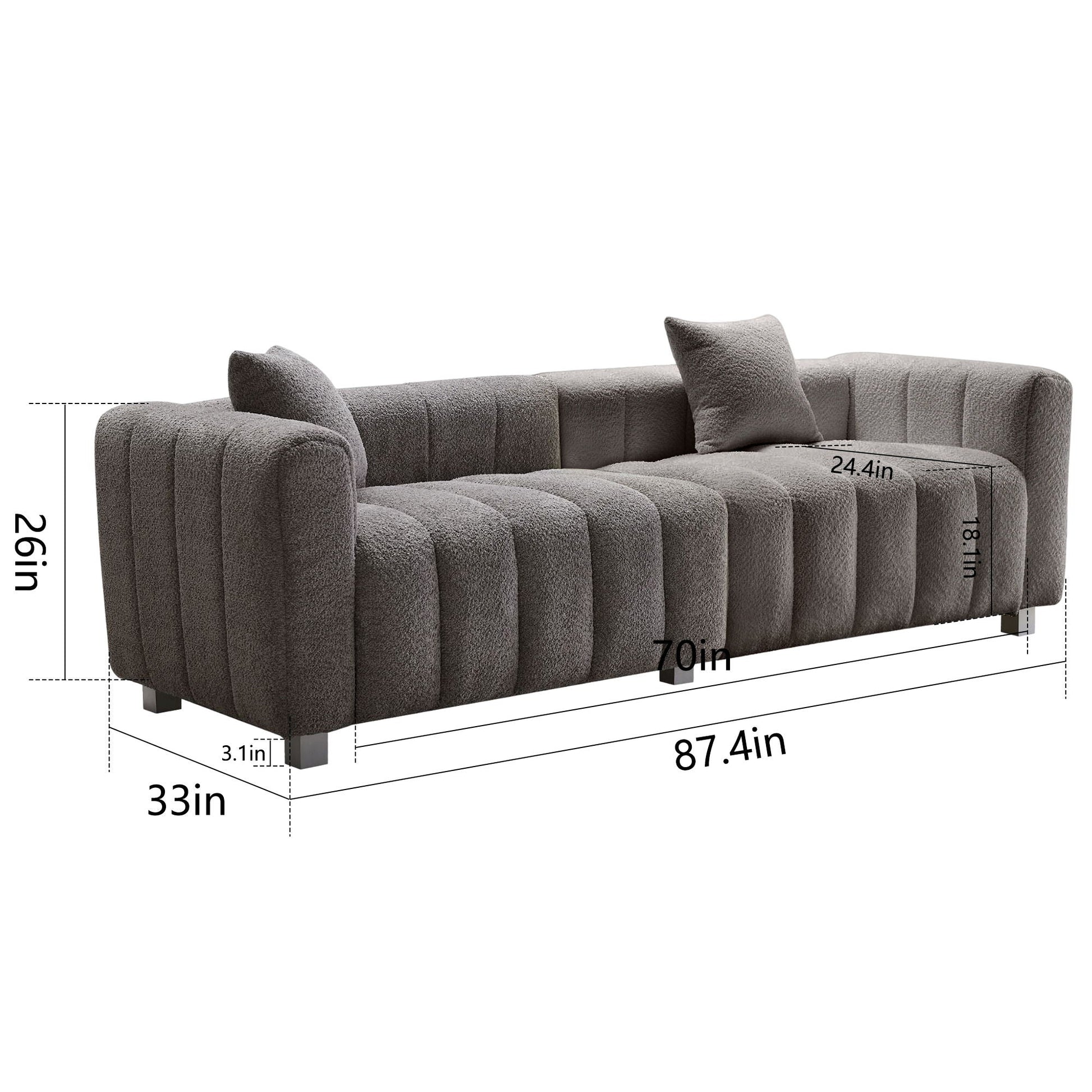 Modern 3 Seater Sofa With 2 Pillows Home Essentials