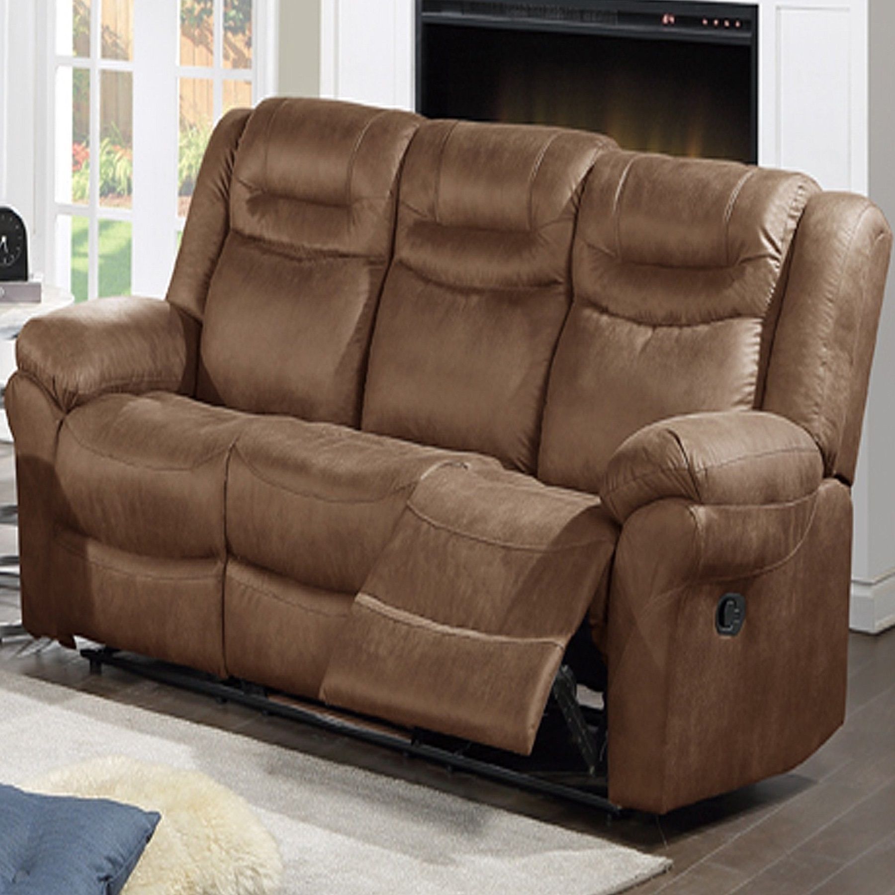 Power Reclining Sofa With USB Port Upholstered Pillow Arms And Headrest - Brown Home Essentials