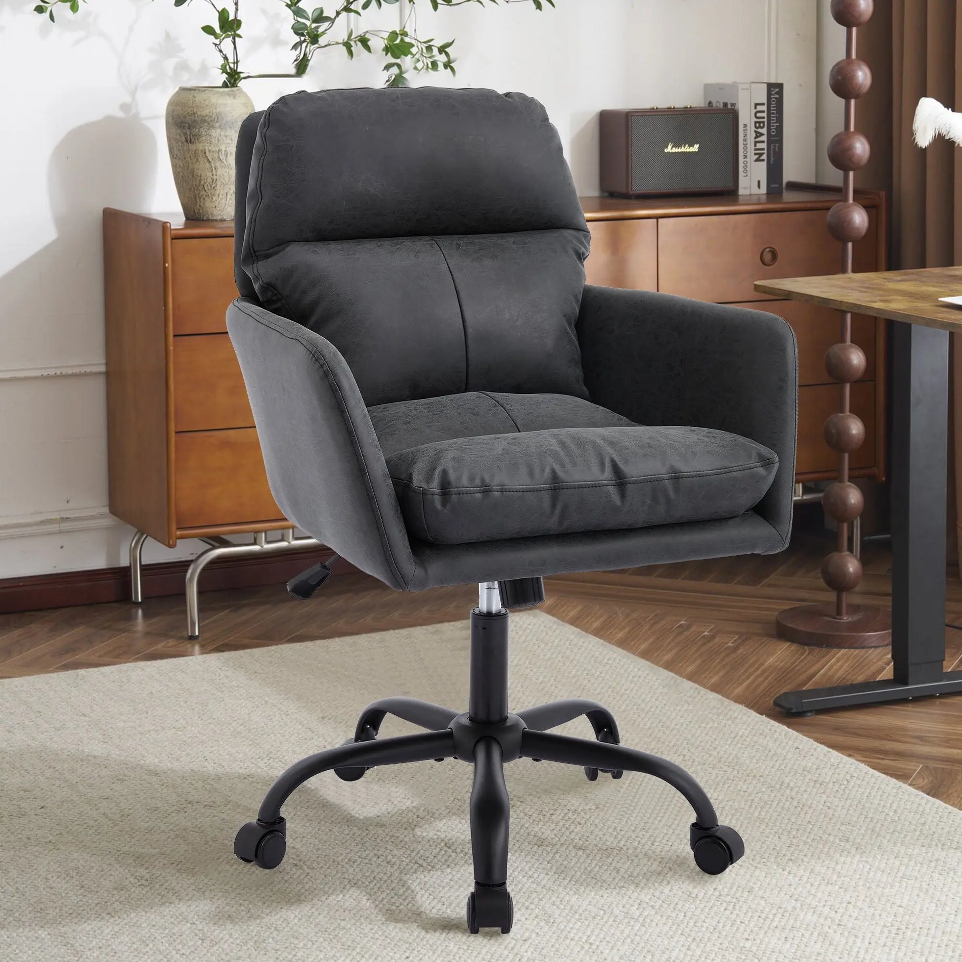 Adjustable Office Chair, Ergonomic Swivel Chair Leather, Comfortable For Long Sitting, Versatile Home And Office Use - Black Home Essentials
