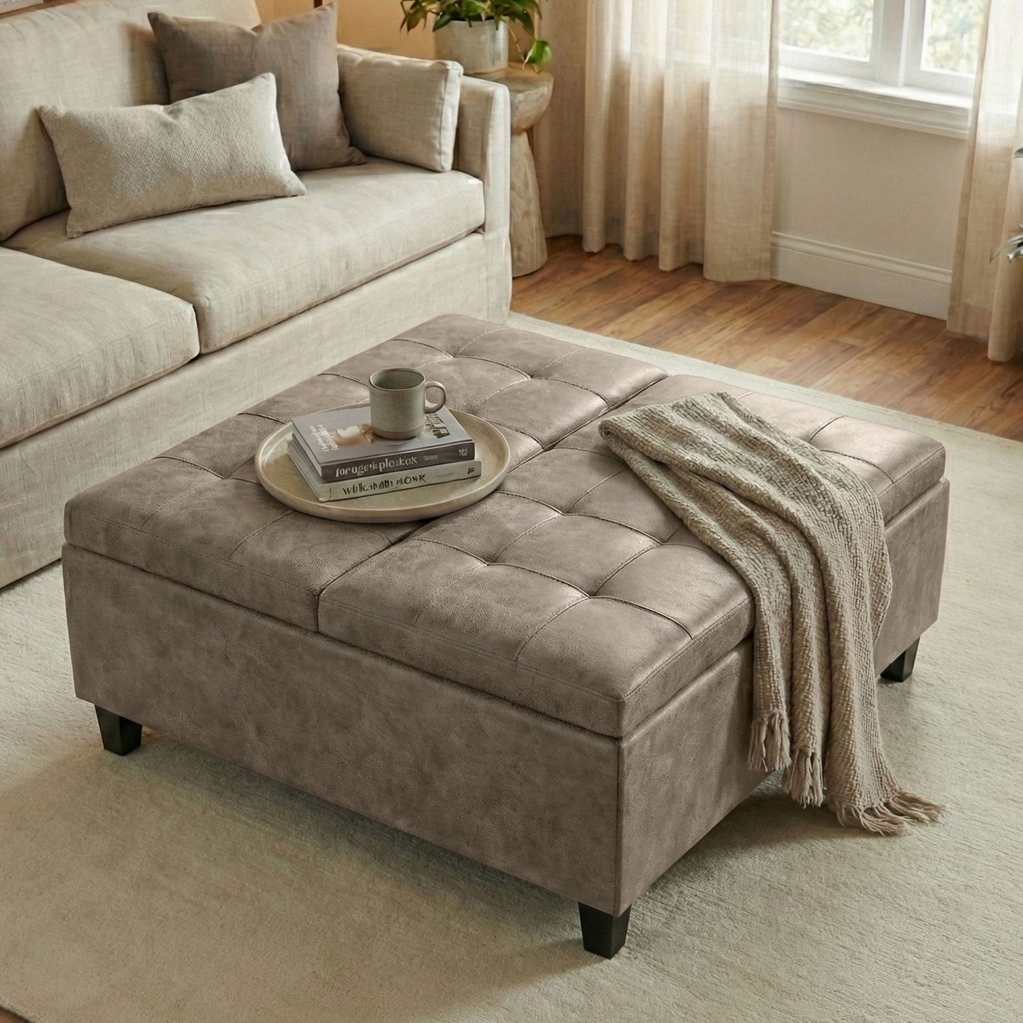 Harrison - Square Coffee Table Ottoman - Brown Simpli-Home