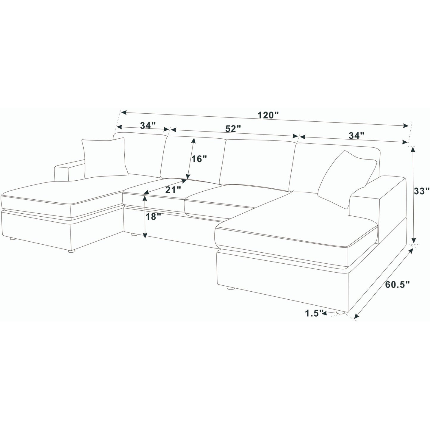 3 Piece Corduroy Double Chaise Sectional Sofa The Soft House
