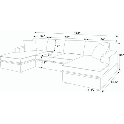 3 Piece Corduroy Double Chaise Sectional Sofa The Soft House