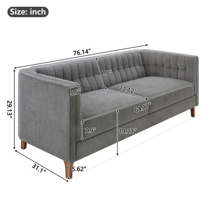 Modern 3 Seater Sofa, Upholstered Couch With Curved Armrests Noble House