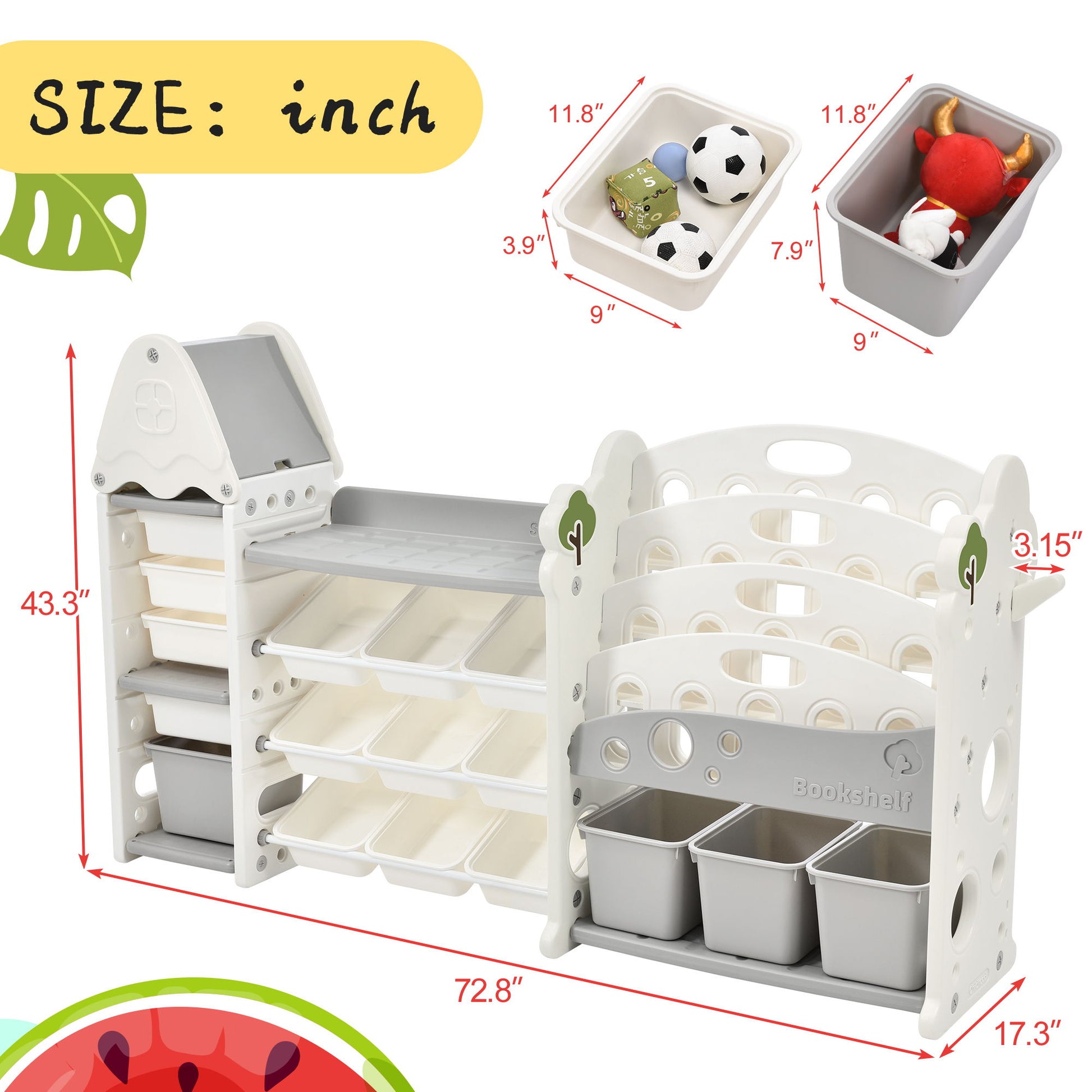Kids Bookshelf Toy Storage Organizer With 17 Bins And 5 Bookshelves, Multi-Functional Nursery Organizer Kids Furniture Set Toy Storage Cabinet Unit With HDPE SheLF And Bins Hearth and Haven