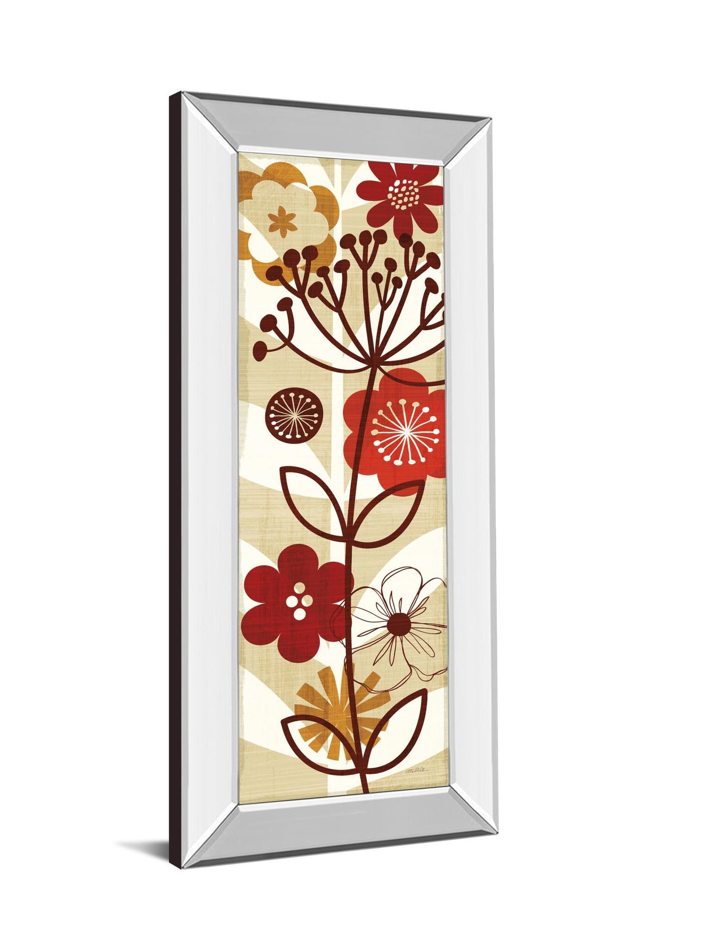 Floral Pop Panel Il By Mo Mullan - Mirror Framed Print Wall Art - Red