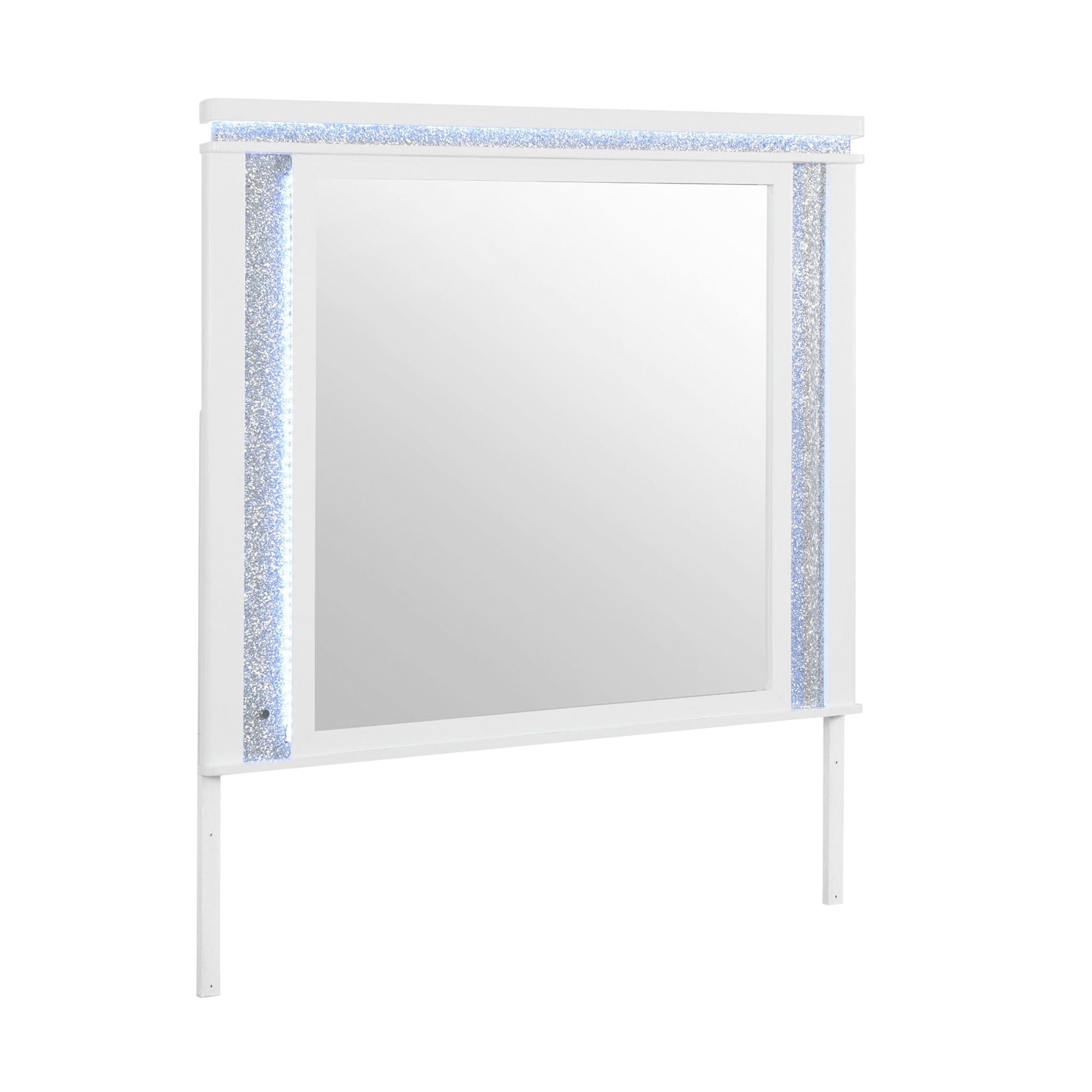 Adalid - Square Shaped Mirror With LED Lighting And Glittered Detailing - White Global Furniture USA