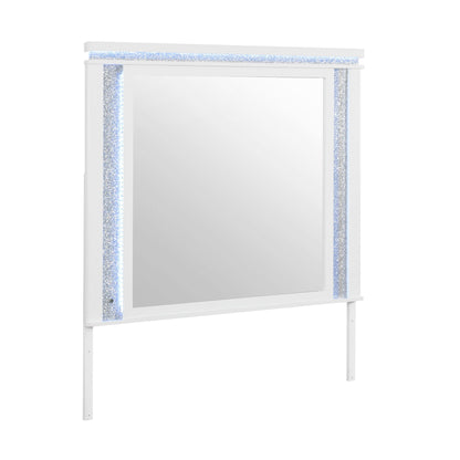 Adalid - Square Shaped Mirror With LED Lighting And Glittered Detailing - White Global Furniture USA