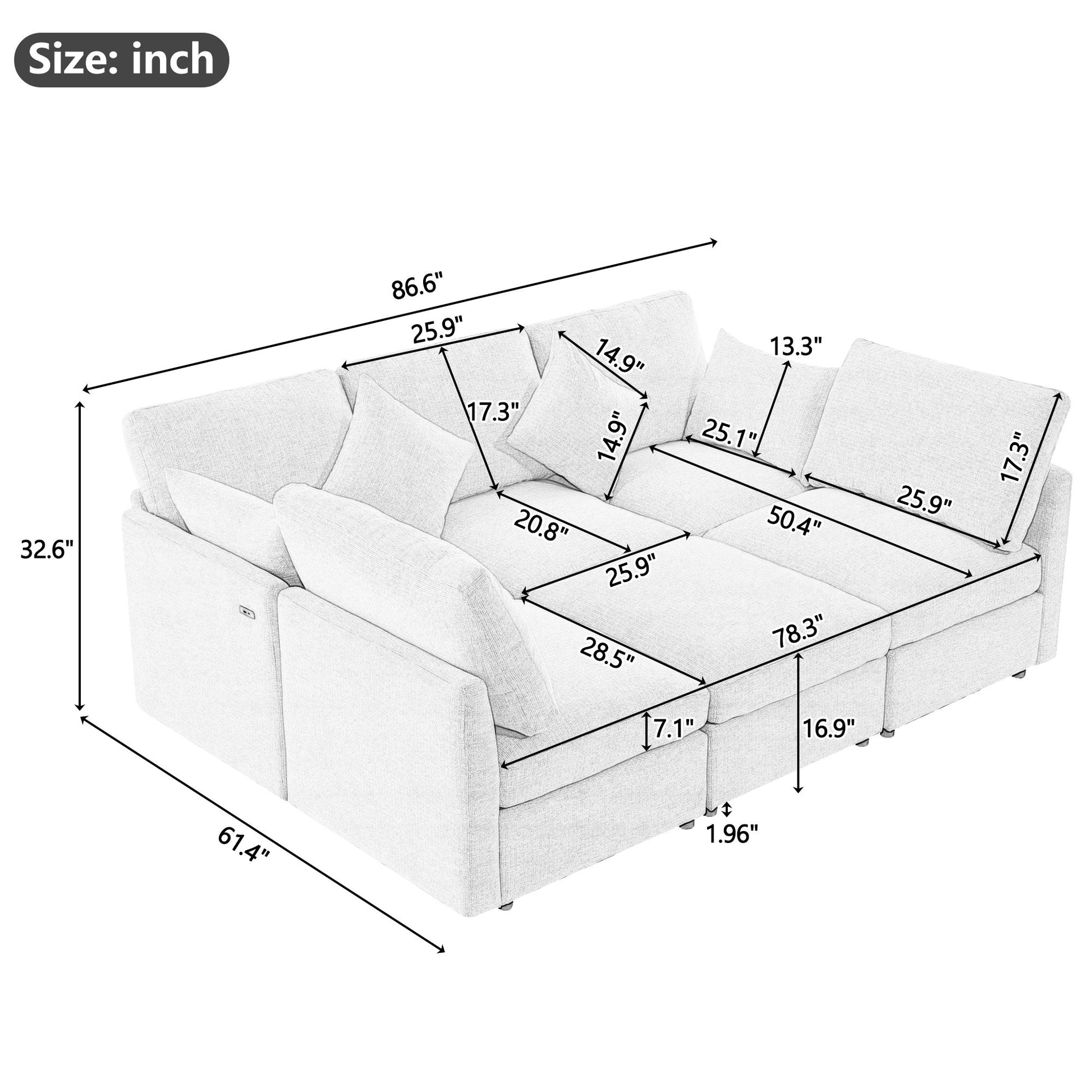 Sectional Sofa Modular U-Shaped With Ottoman & USB Ports Hearth and Haven