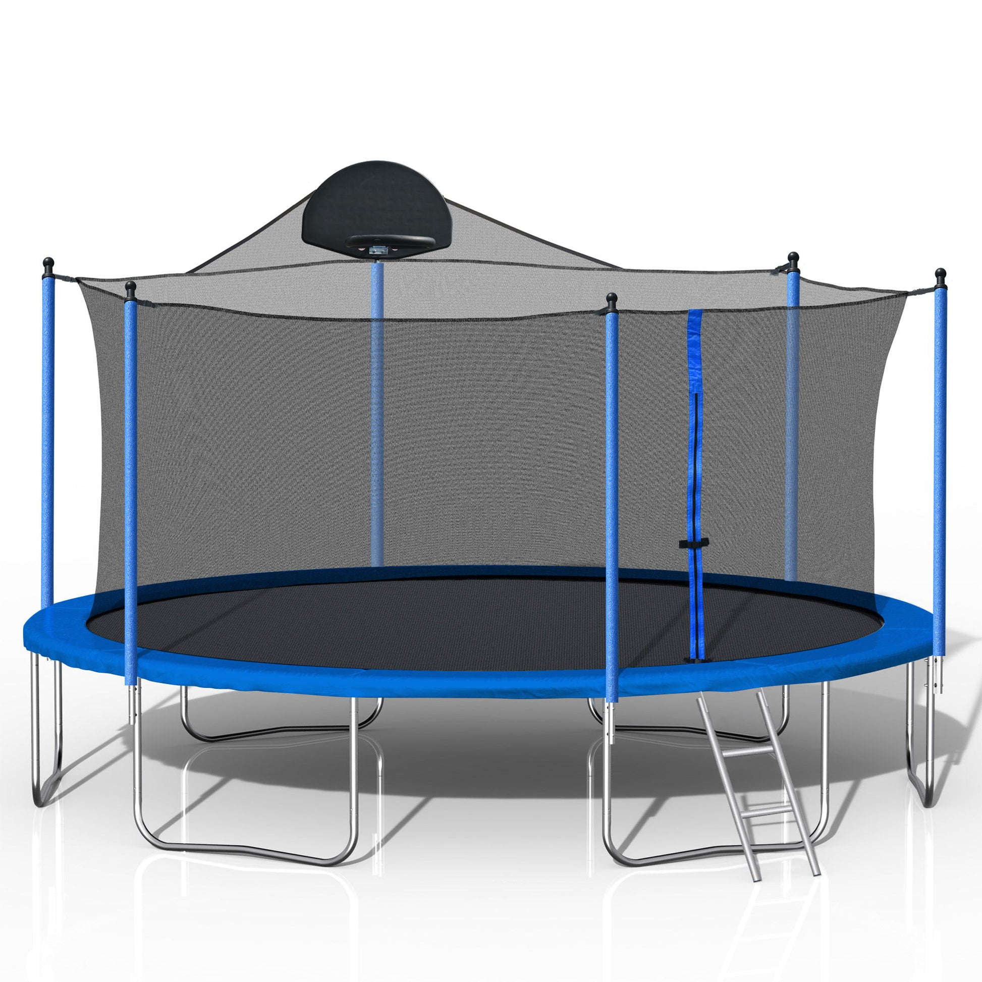 14Ft Trampoline For Adults & Kids With Basketball Hoop, Outdoor Trampolines With Ladder And Safety Enclosure Net For Kids And Adults, Double-Side Color Cover - Blue Daily Nest