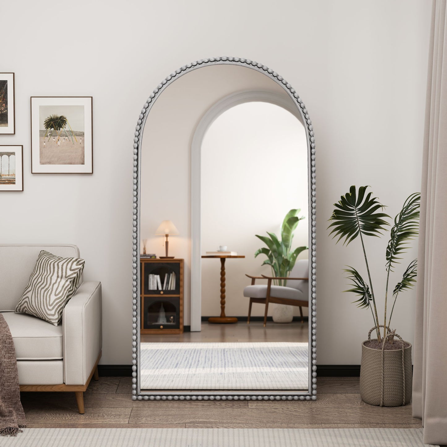 Arch Retro Full Length Mirror With Supporting Feet - Silver Home Essentials