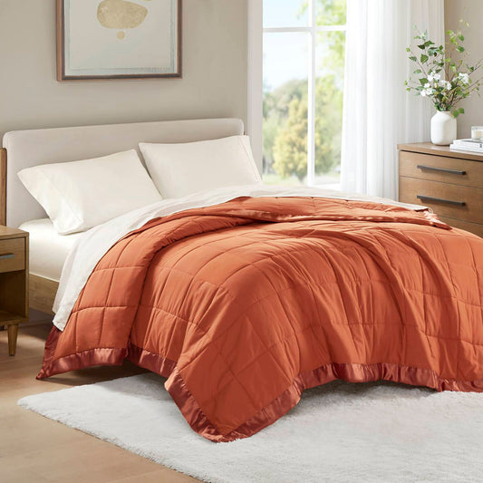 Windom - Twin Lightweight Down Alternative Blanket With Satin Trim - Orange Madison Park